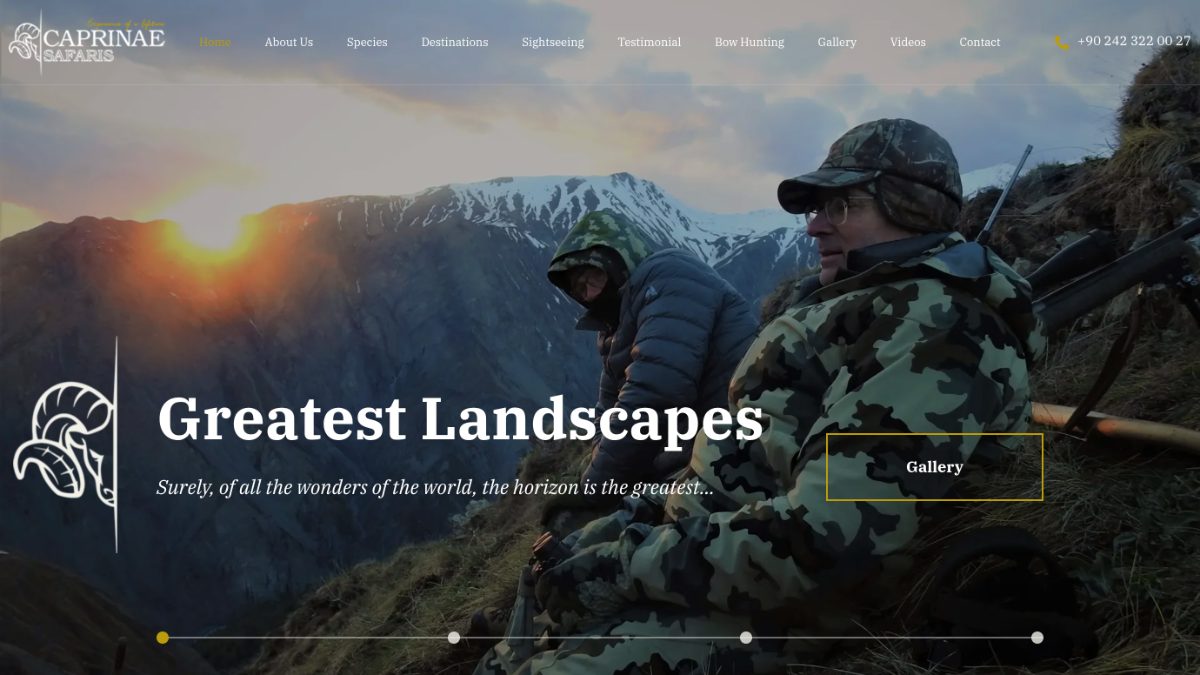 Caprinae Safaris website homepage