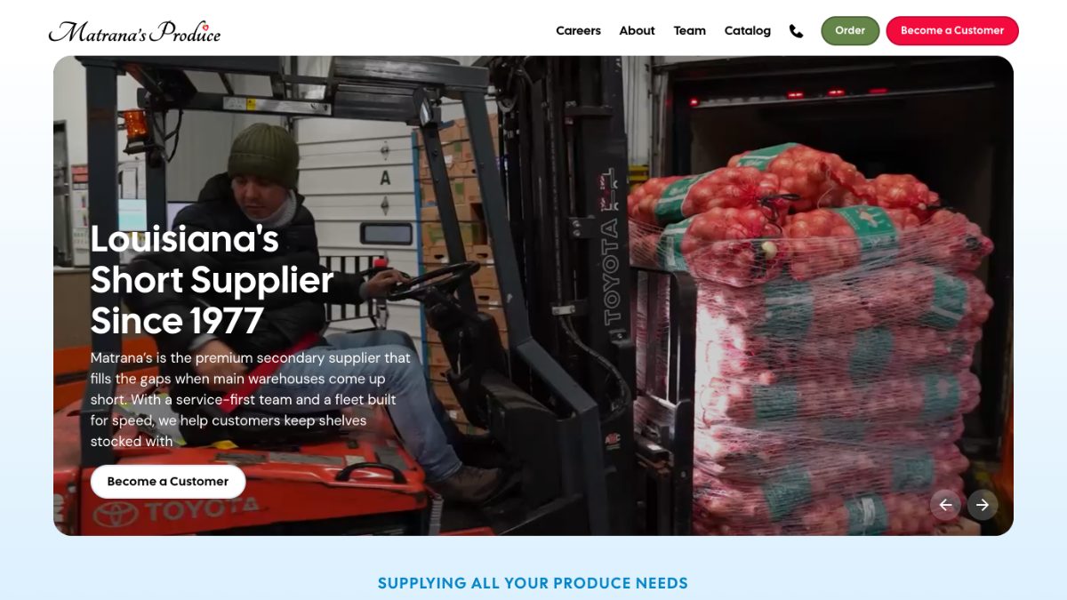 Matrana's Produce website homepage